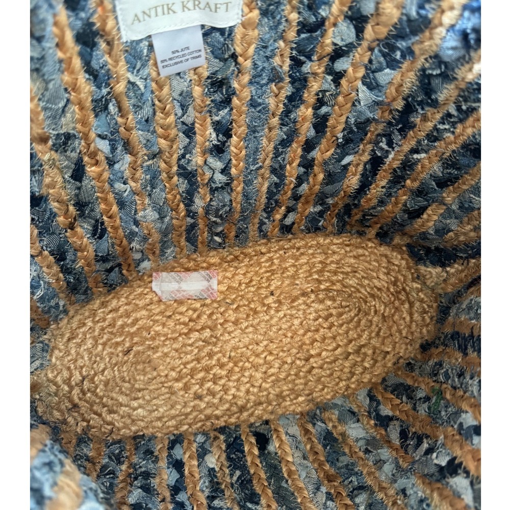Antik Kraft Jute Natural Fiber Denim Braided Inserts Large Summer Tote Bag NWT - Picture 2 of 6